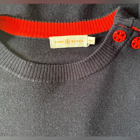 Tory Burch Kimberly Merino Wool Sweater Navy Size M - Picture 6 of 6